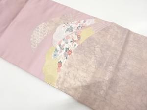 引箔　扇に花鳥・古典柄織り出し　名古屋帯